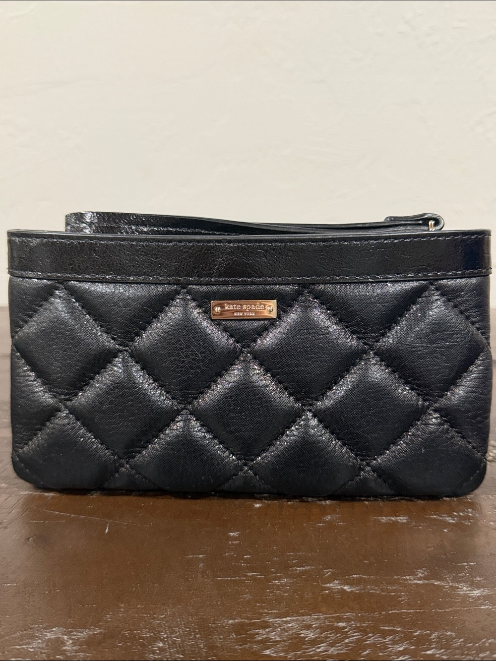 Kate Spade New York Gold Coast Quilted Leather Chrissy Zip Wristlet Clutch Black
